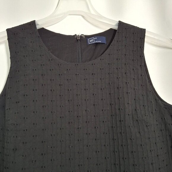 Vintage GAP Shift True Black Smocked Eyelet Cotton Dress, Lined Size S, Pockets - Picture 2 of 10